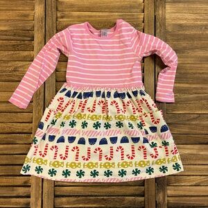 Hanna Andersson Pink Striped Long-Sleeved Dress with Multicolor Candy Skirt Sz 5